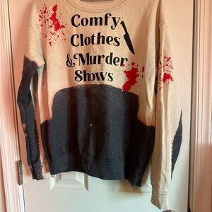 Black and Cream Crew Neck Sweater with Graphic Comfy clothes and murder shows